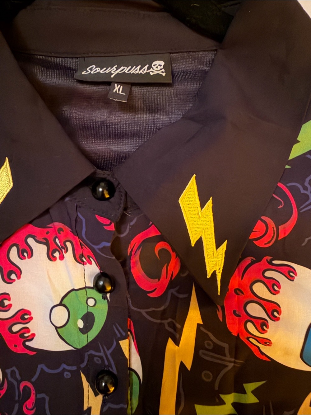 Sourpuss Black Retro Lightning & Eyeball Print Fit-and-Flare Dress - Picture 3 of 7